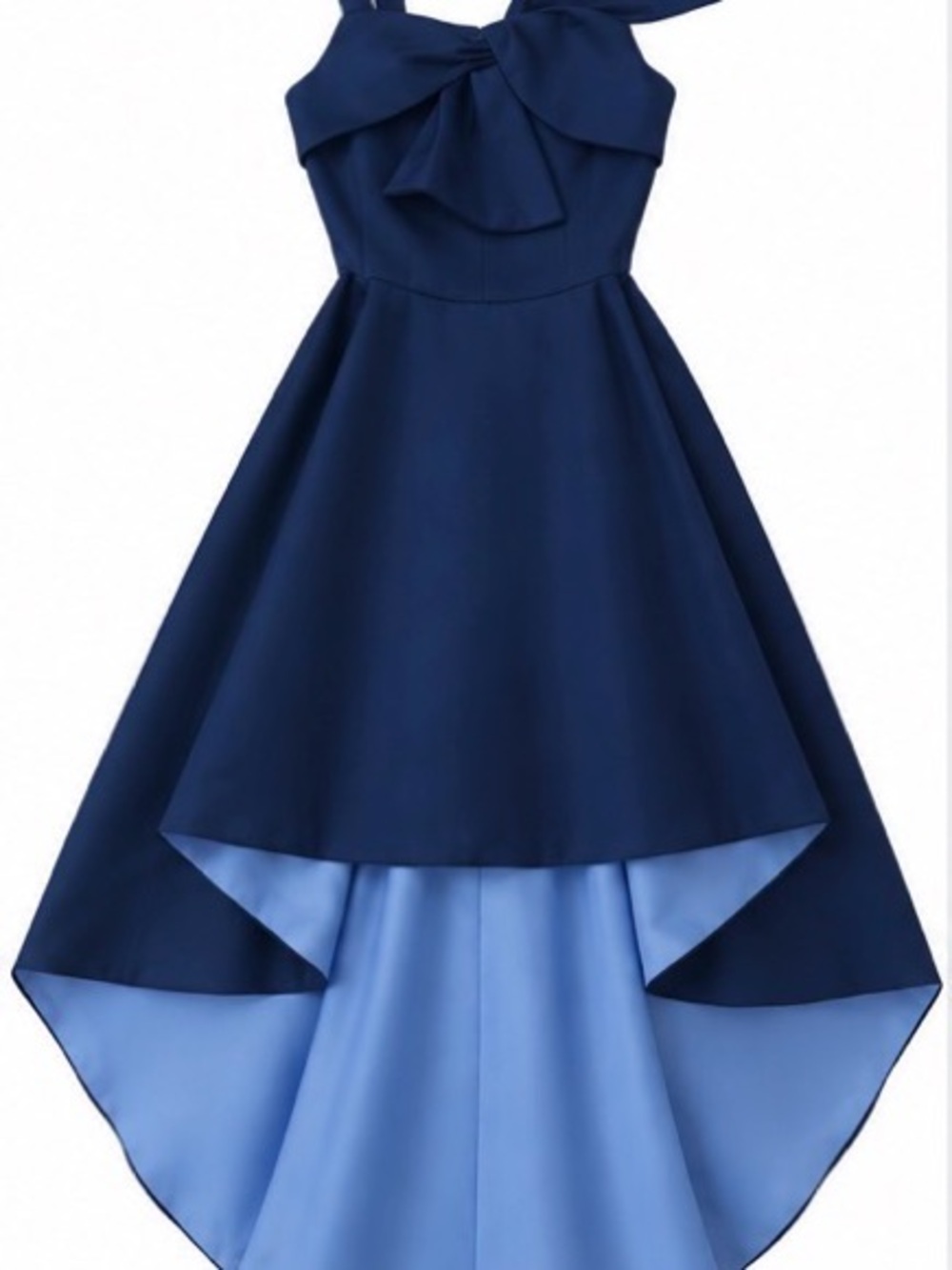 Girls Navy Two-Tone High-Low Dress with Bow